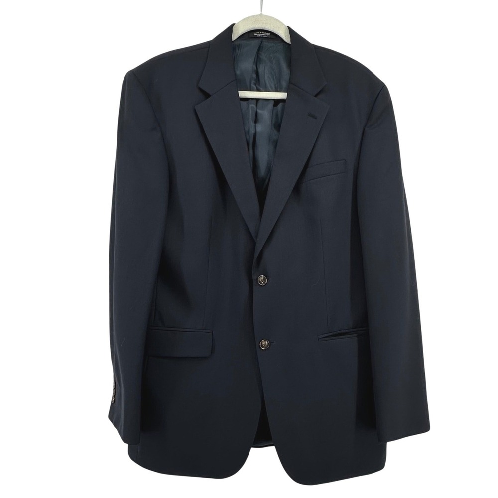Versini Blazer Mens 42L Navy Blue Wool Two‎ Button Sport Coat Classic Business